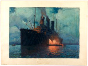 Un trasporto di notte, 1919 circa (olio su cartoncino) da James de Vine Aylward