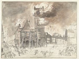 Incendio nel vecchio municipio di Amsterdam da Jan Abrahamsz. Beerstraten (possibly)