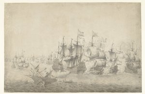 Una battaglia navale, possibilmente a Lowestoft il 13 giugno 1665 (foglio sinistro) da Jan Abrahamsz. Beerstraten (possibly)