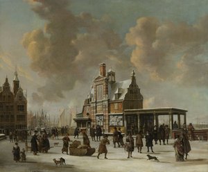 Il Paalhuis e il Nieuwe Brug, Amsterdam, in inverno, 1640-66 da Jan Abrahamsz. Beerstraten