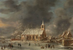Veduta della chiesa di Sloten in inverno