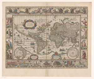 Mappa del mondo con bordi decorativi da Jan Aertse van den Ende