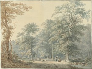 Paesaggio boschivo con figure classiciste da Jan Apeldoorn