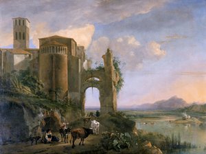 Paesaggio fluviale con la Chiesa dei SS Giovanni e Paolo, Roma, c.1630-1652