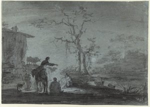 Pastorelli accanto a un falò al chiaro di luna da Jan Asselijn (possibly)