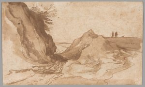 Paesaggio collinare con figure vicino a un burrone da Jan Brueghel the Elder