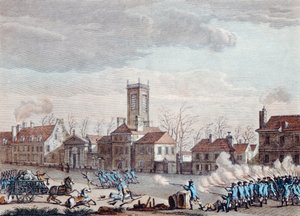 Battaglia davanti alla Eglise de la Chapelle, Parigi, tra i guardiani delle barriere dei Fermiers Generaux e i rivoluzionari il 24 gennaio 1791, c.1795 da Jan Bulthuis