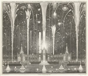Vuurwerk te Den Haag voor de Vrede van Aken, 1749 da Jan Caspar Philips