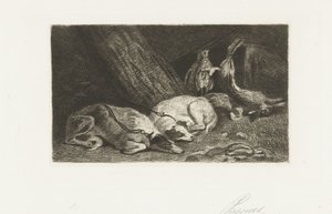 Due cani riposano vicino alla preda di caccia da Jan Cassiers