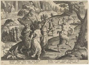 Donne che scacciano un satiro (Scene di caccia)
