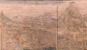 Arazzo fiammingo. Serie La Conquista di Tunisi. Revisione delle truppe a Barcellona. Secondo arazzo della serie. Modello Jan Vermeyen e Pieter Coecke van Aelst. 1543-1548. Manifattura Real Fábrica de Tapices de Santa Bárbara, Madrid da Jan Cornelisz Vermeyen