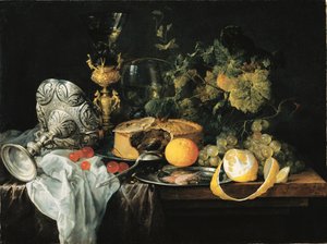 Tedesco: Magnifica natura morta con frutta, torta e calici Sontuosa natura morta con frutta, torta e calici, 1651