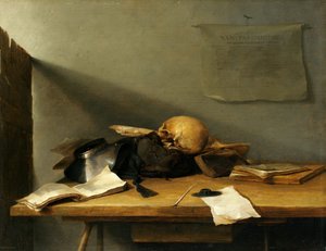 Natura morta con libri e teschio