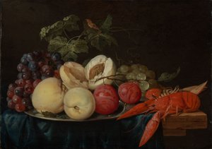 Natura morta con frutta e aragosta