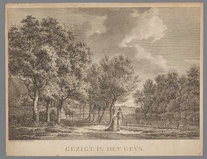 Paesaggio con una coppia che cammina lungo la riva del Gein