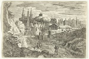 Paesaggio italianizzante con viaggiatori vicino alle mura della città da Jan Frans van Bloemen