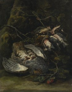 Una pernice e piccoli uccelli selvatici, 1650s