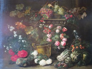Natura morta con fiori, frutta e pappagallo da Jan Fyt