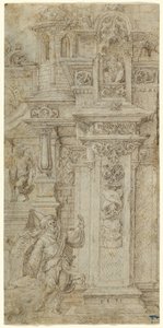 Due re e una donna che lasciano un palazzo elaborato da Jan Gossaert