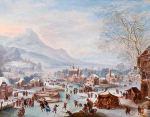 Scena invernale con pattinatori