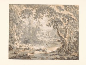 Fiume in un paesaggio boscoso di montagna da Jan Hackaert