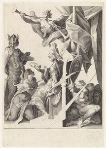 Mercurio guida giovani artisti verso Minerva da Jan Harmensz. Muller