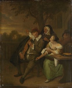 Uomo con un violino in cattiva compagnia