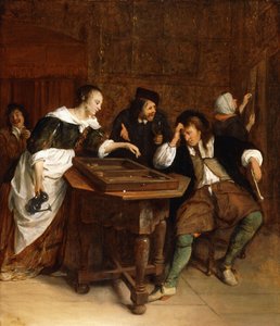 Gentiluomini che giocano a backgammon in un interno