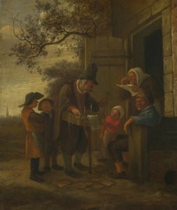 Un venditore ambulante che vende occhiali fuori da un cottage, c. 1653 da Jan Havickszoon Steen