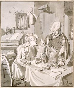 Due uomini che discutono di denaro in un ufficio, 1672, copiato da Cornelis Ploos van Amstel (1726-98) o Christian Josi (c.1765-1828)