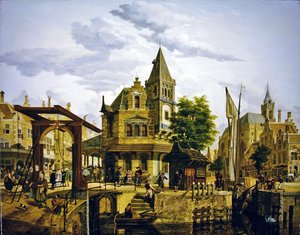 Scena di strada olandese lungo un canale