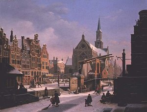 Scena di città in inverno da Jan Hendrik Verheyen