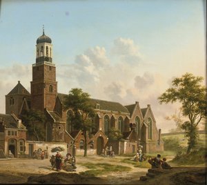 Cittadini vicino alla Nicolaikerk, Utrecht da Jan Hendrik Verheyen
