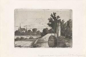 Paesaggio con ponte di pietra e castello