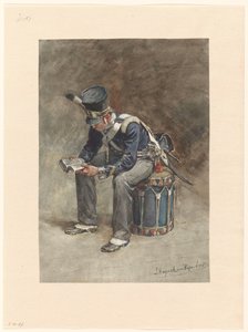Tamburino di fanteria seduto e leggente da Jan Hoynck van Papendrecht