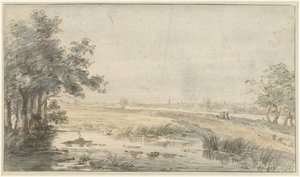 Paesaggio con un pescatore sulla riva da Jan Hulswit
