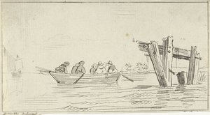 Barca a remi con figure su un fiume da Jan Izaak van Mansvelt