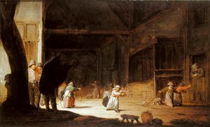 Un mascherato che spaventa i bambini in un fienile da Jan Jansz van Buesem
