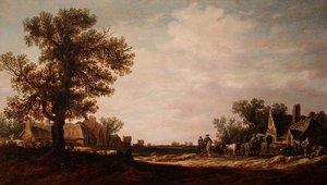 Scena di villaggio con cavalli e carri da Jan Josephsz van Goyen