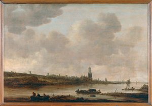 Veduta di Rhenen sul Reno con la chiesa di Sainte-Cunera ... da Jan Josephsz van Goyen