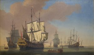 Navi da guerra inglesi in una rada con tempo calmo da Jan Karel Donatus van Beecq