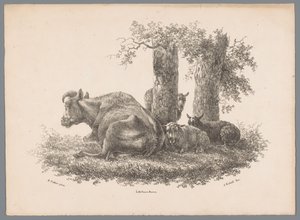 Una mucca e tre pecore (Studi di animali di J. Kobell da Paul Potter Nr. 1) da Jan Kobell (III)