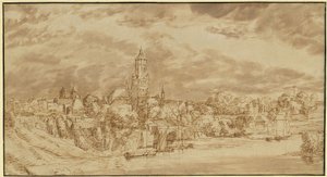 Veduta di una città sulla riva opposta di un fiume da Jan Lievens