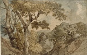 Paesaggio montuoso con gruppo di alberi da Jan Lievens