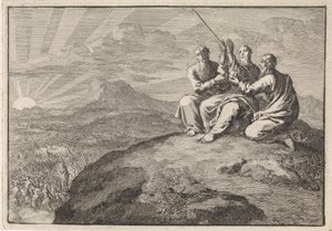 Aaronne e Hur sostengono le mani di Mosè durante la battaglia del popolo d