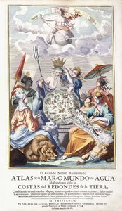 Pagina del titolo allegorica, da "El Grande Nuevo Aumentado Atlas de la Mar" da Jan Luyken