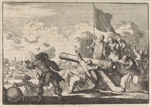 Assedio di Groningen con un cannone benedetto da sei monaci, 1672