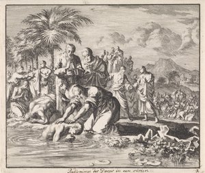 Battesimo di nuovi credenti in un fiume da Jan Luyken