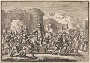 Inviato francese entra a cavallo a Gerusalemme, 1674 da Jan Luyken