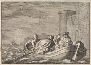 Re Giacomo II fugge di notte in una barca a remi, 1688
